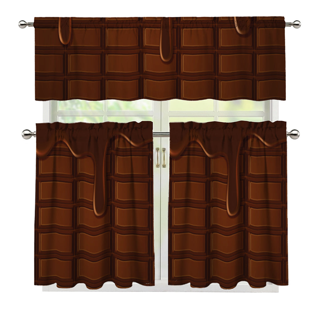 Chocolate Print 3 Piece Kitchen Curtains