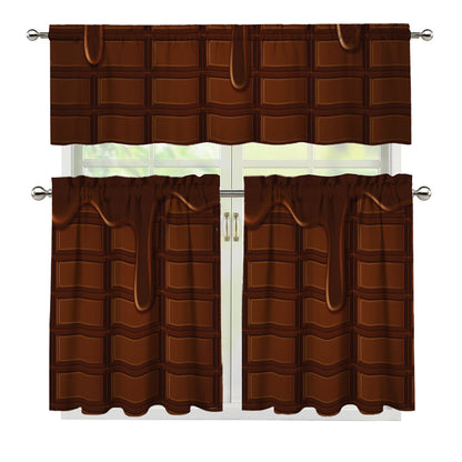 Chocolate Print 3 Piece Kitchen Curtains