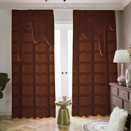 Chocolate Print Blackout Pencil Pleat Curtains