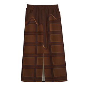 Chocolate Print Cotton Front Slit Maxi Skirt