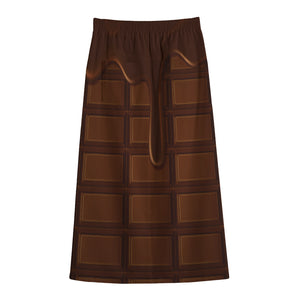 Chocolate Print Cotton Front Slit Maxi Skirt