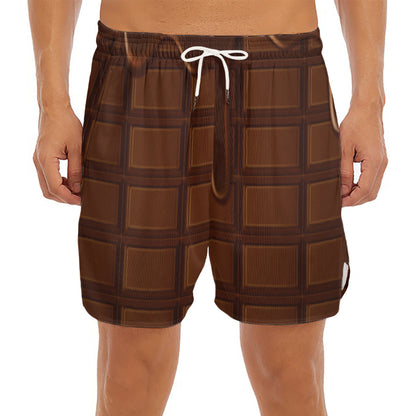 Chocolate Print Men's Split Running Shorts