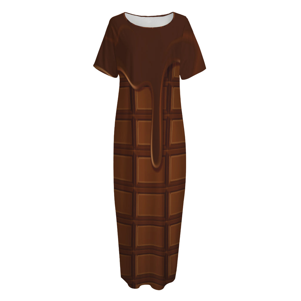 Chocolate Print Short Sleeve Long Nightdress