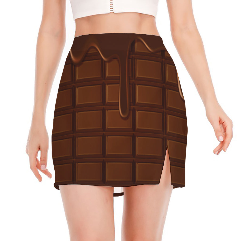 Chocolate Print Side Slit Mini Skirt