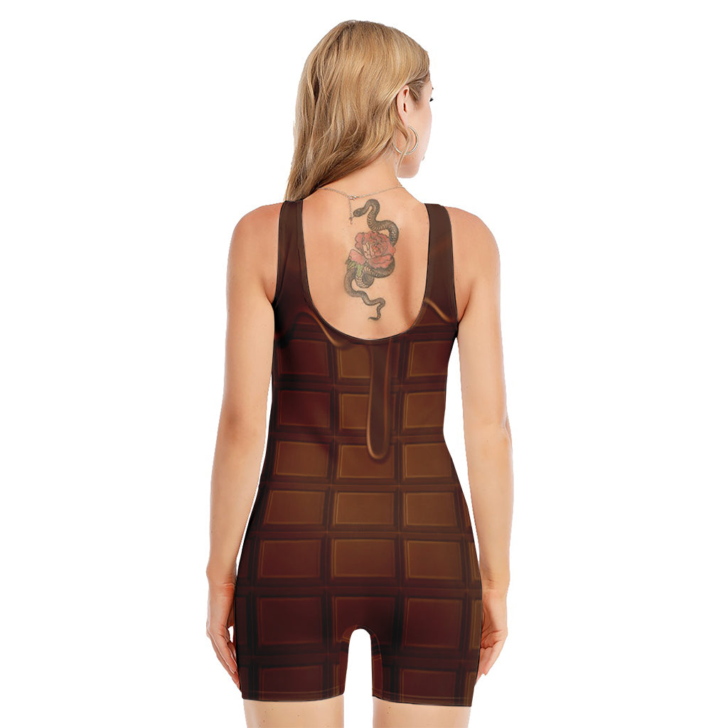 Chocolate Print Sleeveless One Piece Swimsuit