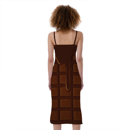 Chocolate Print Slim Fit Midi Cami Dress