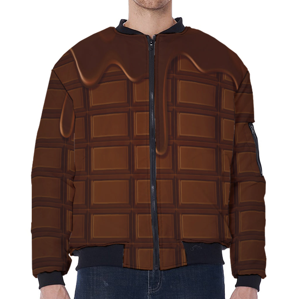 Chocolate Print Zip Sleeve Bomber Jacket