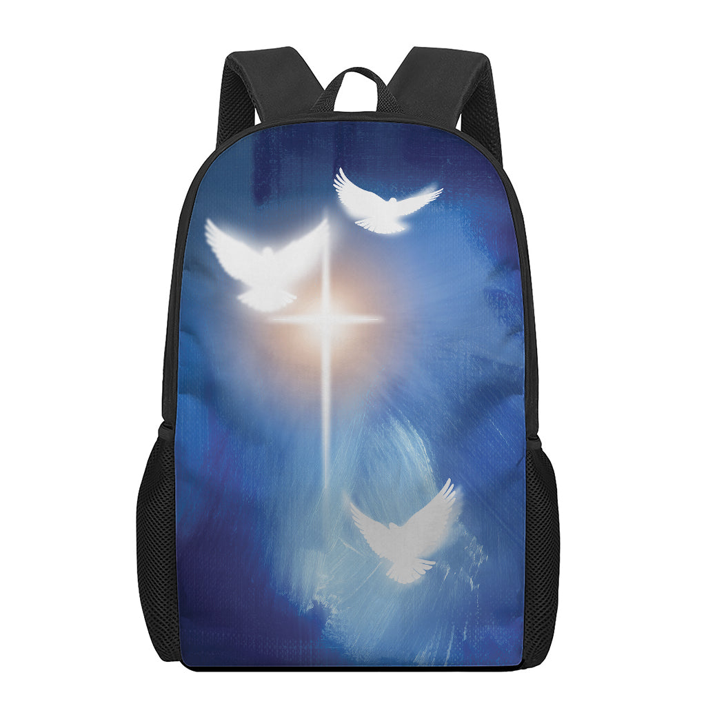 Christian Cross And White Doves Print 17 Inch Backpack