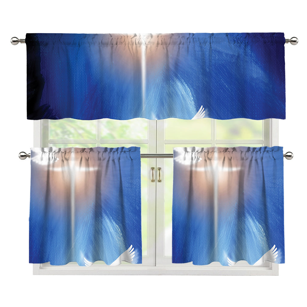 Christian Cross And White Doves Print 3 Piece Kitchen Curtains