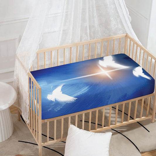 Christian Cross And White Doves Print Baby Crib Sheet
