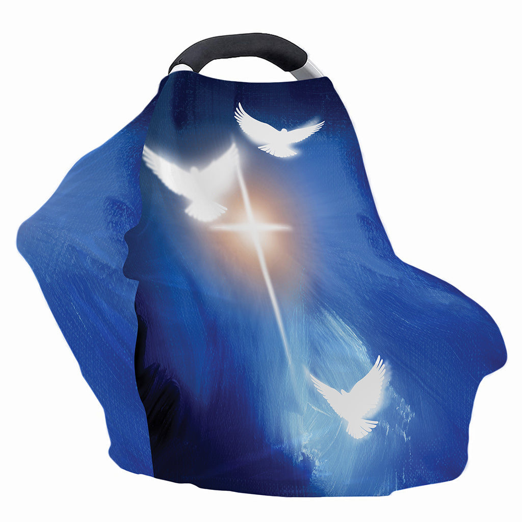 Christian Cross And White Doves Print Baby Seat Cover