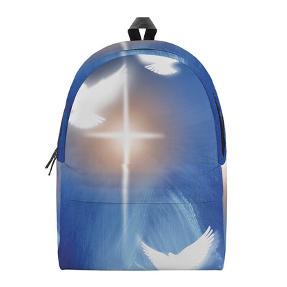 Christian Cross And White Doves Print Backpack