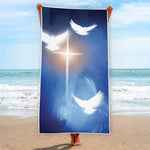 Christian Cross And White Doves Print Beach Towel