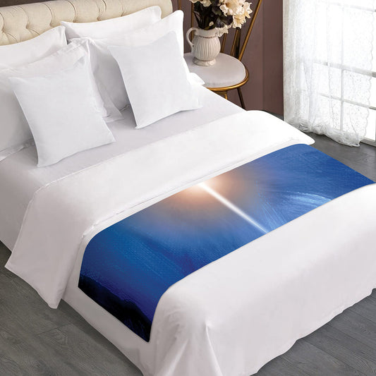 Christian Cross And White Doves Print Bed Runner