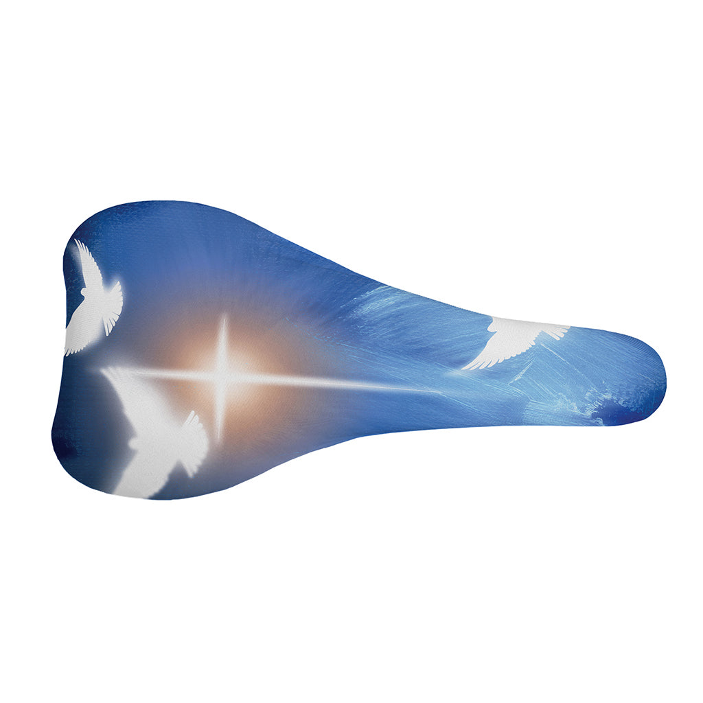 Christian Cross And White Doves Print Bicycle Seat Cover