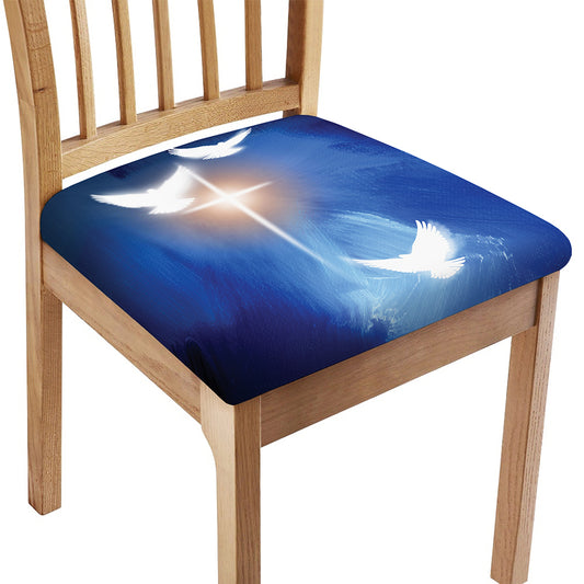 Christian Cross And White Doves Print Chair Cushion Cover