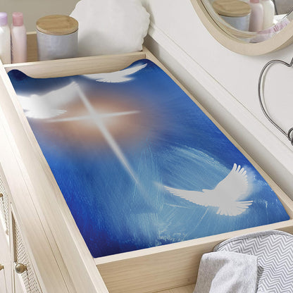 Christian Cross And White Doves Print Changing Pad Cover