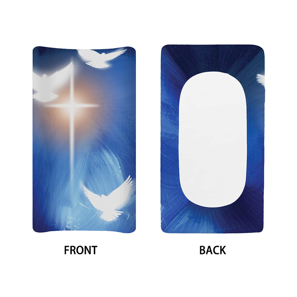 Christian Cross And White Doves Print Changing Pad Cover