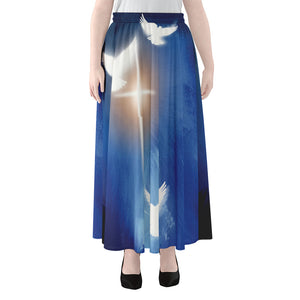 Christian Cross And White Doves Print Chiffon Maxi Skirt