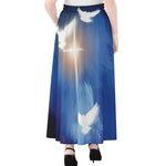 Christian Cross And White Doves Print Chiffon Maxi Skirt