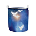 Christian Cross And White Doves Print Collapsible Laundry Basket