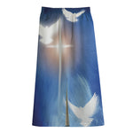 Christian Cross And White Doves Print Cotton Front Slit Maxi Skirt