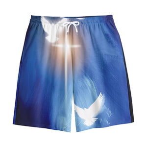 Christian Cross And White Doves Print Cotton Shorts