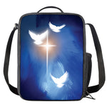 Christian Cross And White Doves Print Crossbody Lunch Bag