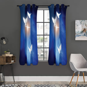 Christian Cross And White Doves Print Curtain