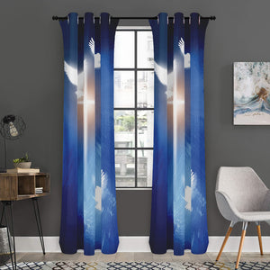 Christian Cross And White Doves Print Curtain