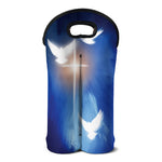Christian Cross And White Doves Print Double Neoprene Wine Tote