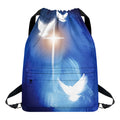 Christian Cross And White Doves Print Drawstring Backpack