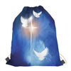 Christian Cross And White Doves Print Drawstring Bag