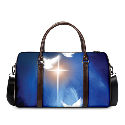 Christian Cross And White Doves Print Duffle Bag