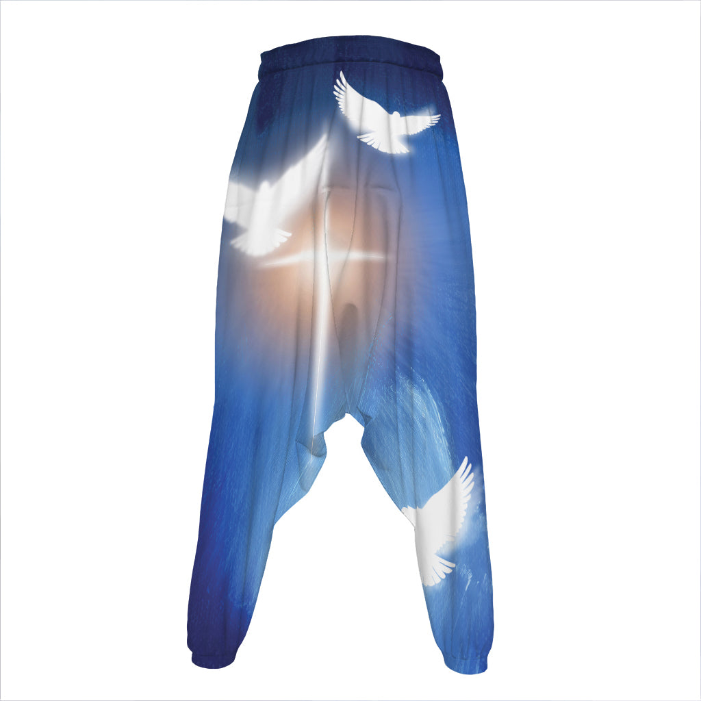 Christian Cross And White Doves Print Hammer Pants