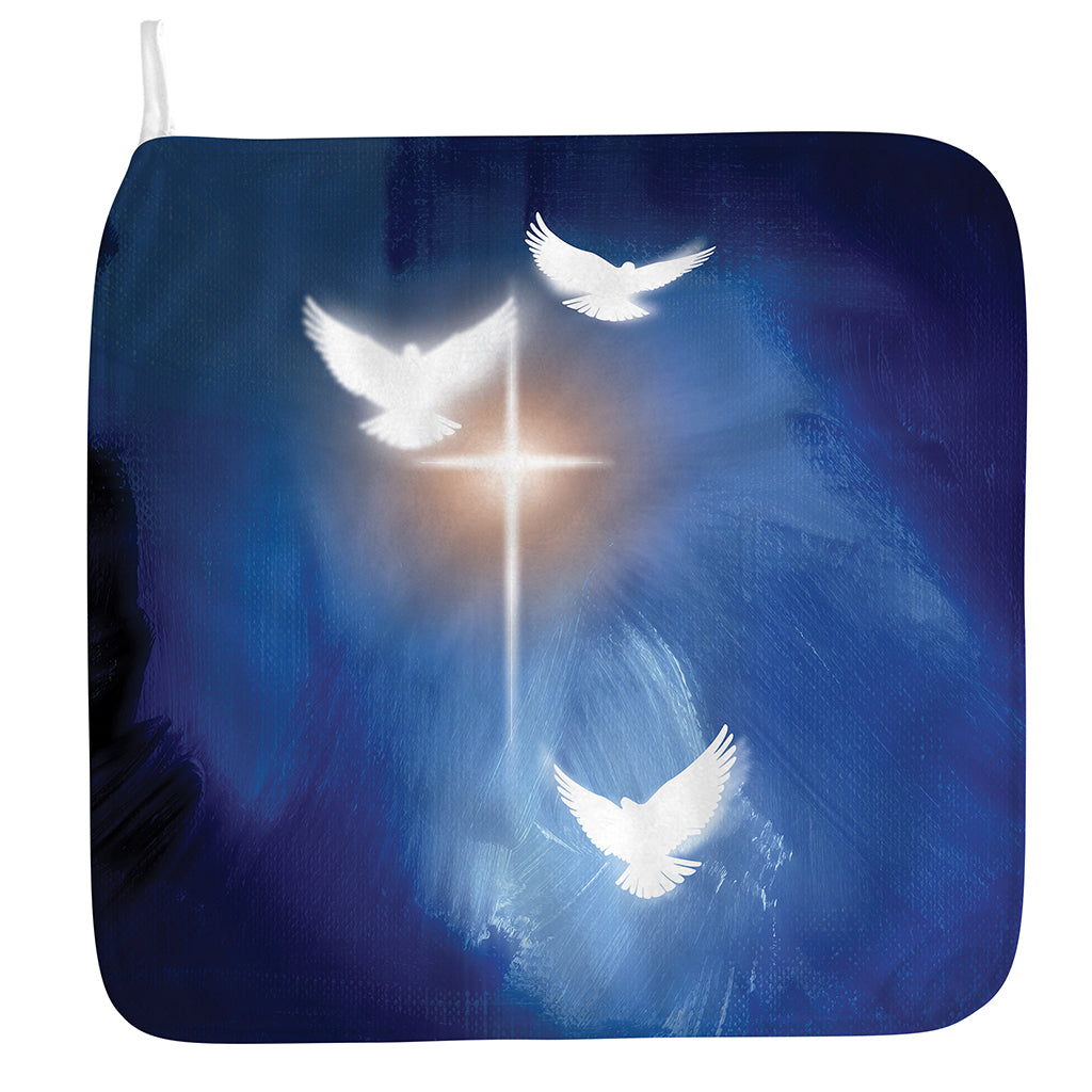 Christian Cross And White Doves Print Hand Towel