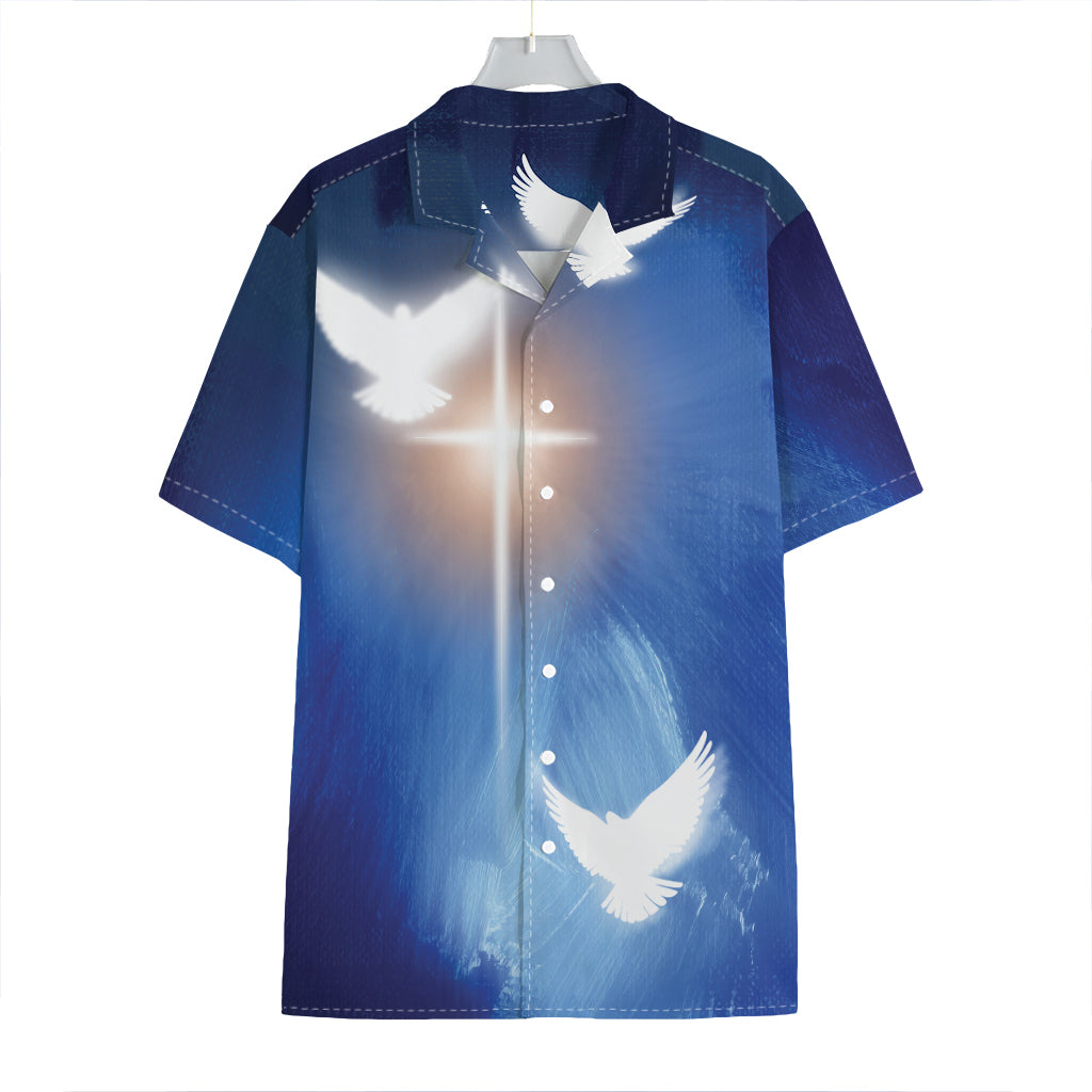 Christian Cross And White Doves Print Hawaiian Shirt