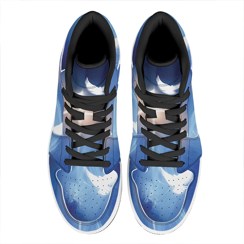 Christian Cross And White Doves Print High Top Leather Sneakers