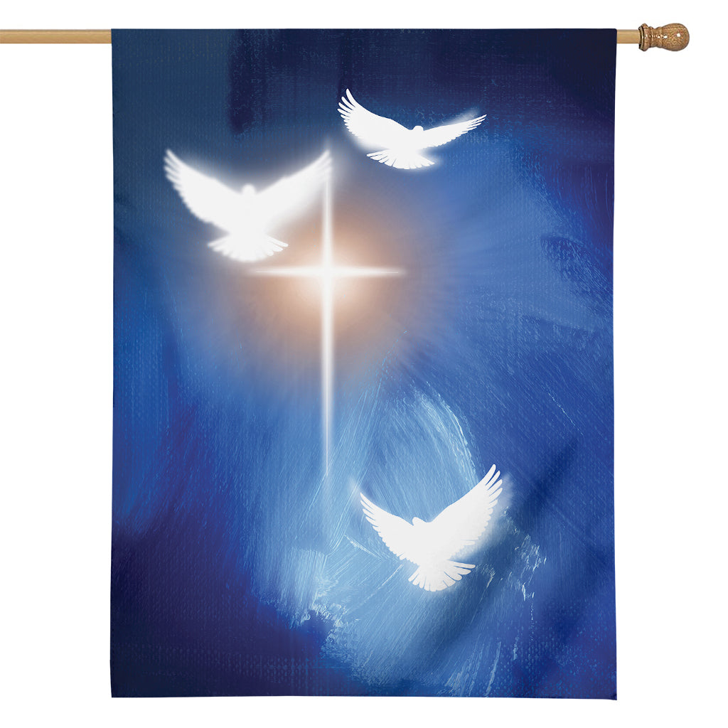 Christian Cross And White Doves Print House Flag