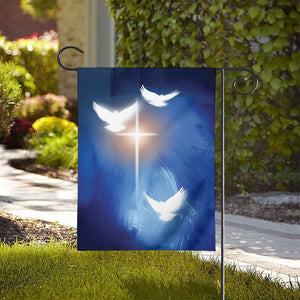 Christian Cross And White Doves Print House Flag