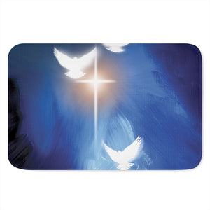 Christian Cross And White Doves Print Indoor Door Mat