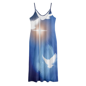 Christian Cross And White Doves Print Jersey Midi Cami Dress