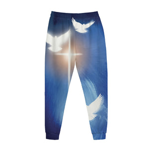 Christian Cross And White Doves Print Jogger Pants