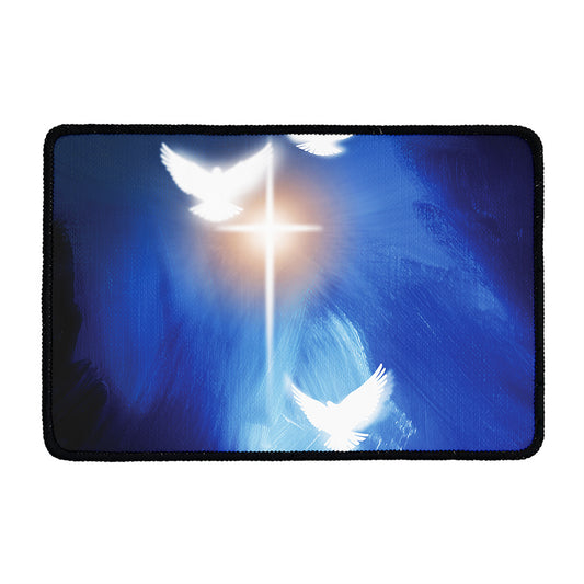 Christian Cross And White Doves Print Kitchen Mat