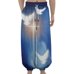 Christian Cross And White Doves Print Lantern Pants