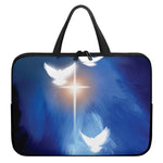Christian Cross And White Doves Print Laptop Sleeve With Handle