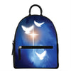 Christian Cross And White Doves Print Leather Backpack