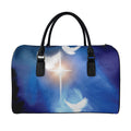 Christian Cross And White Doves Print Leather Duffel Bag