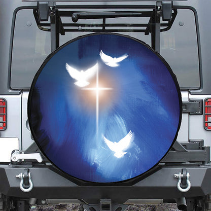 Christian Cross And White Doves Print Leather Spare Tire Cover