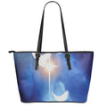 Christian Cross And White Doves Print Leather Tote Bag With Zipper